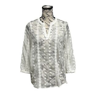 Olive+Oak Womens Eyelet Embroidered Tunic Blouse Sheer Beqch Coastal Peasent XS